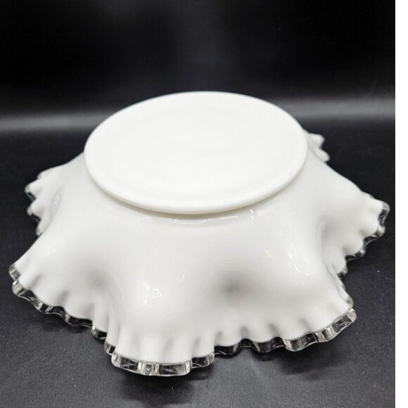 Gorgeous Fenton 8 Point Silver Crest Milk Glass Candy,Centerpiece Bowl MCM Vtg - Picture 3 of 11